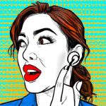Pop art illustration of a woman using AirPods