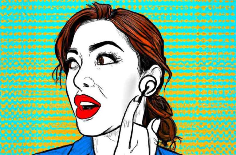 Pop art illustration of a woman using AirPods