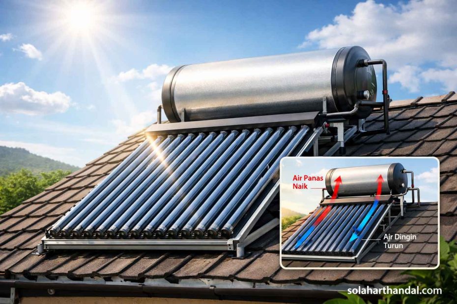 bagaimana sistem kerja solar water heater tanpa listrik